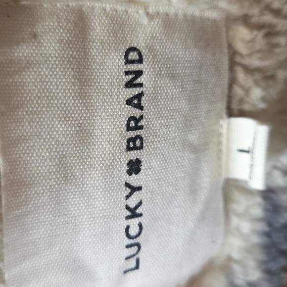 WOMENS LUCKY BRAND PATTERNED HIGH-PILE FLEECE SHACKET IN NATURAL COMBO SZ L - Picture 4 of 6
